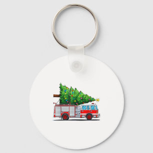 Fire Truck Christmas Tree Xmas Lights Firefighter Key Ring