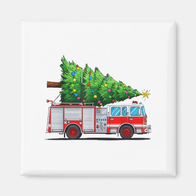 Fire Truck Christmas Tree Xmas Lights Firefighter  Magnet (Front)