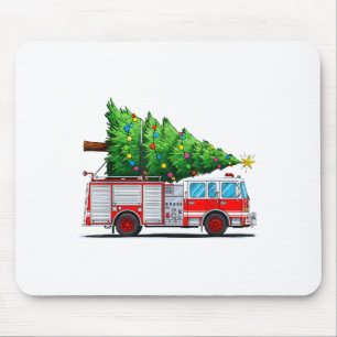Fire Truck Christmas Tree Xmas Lights Firefighter Mouse Mat