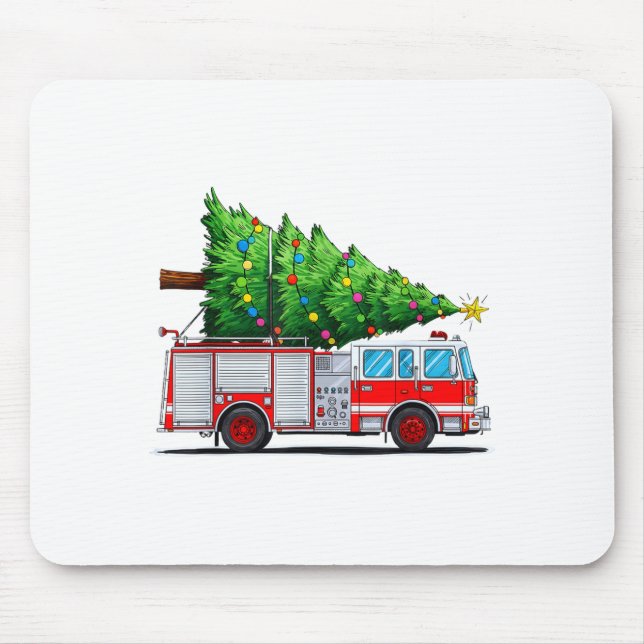 Fire Truck Christmas Tree Xmas Lights Firefighter  Mouse Mat (Front)