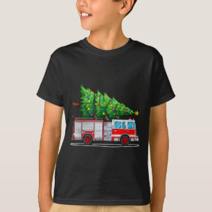Fire Truck Christmas Tree Xmas Lights Firefighter T-Shirt