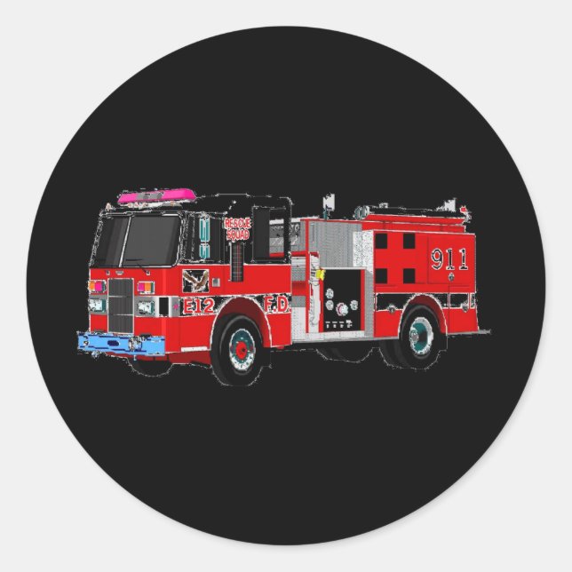 FIRE TRUCK CLASSIC ROUND STICKER (Front)