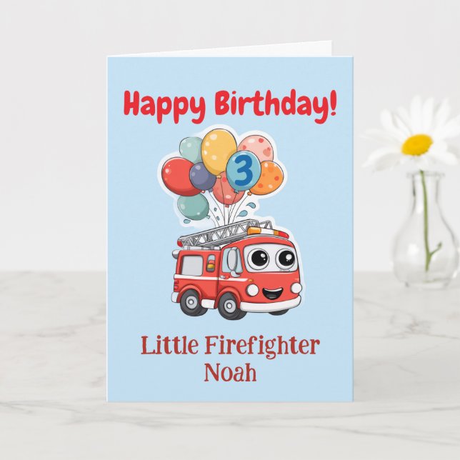 Fire Truck Congratulations, Personalised Birthday Card (Small Plant)