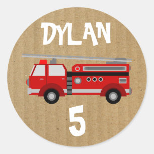Fire truck Craft Paper Card Party Birthday Classic Round Sticker