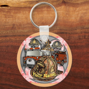 Fire Truck Cross Firefighter  Key Ring