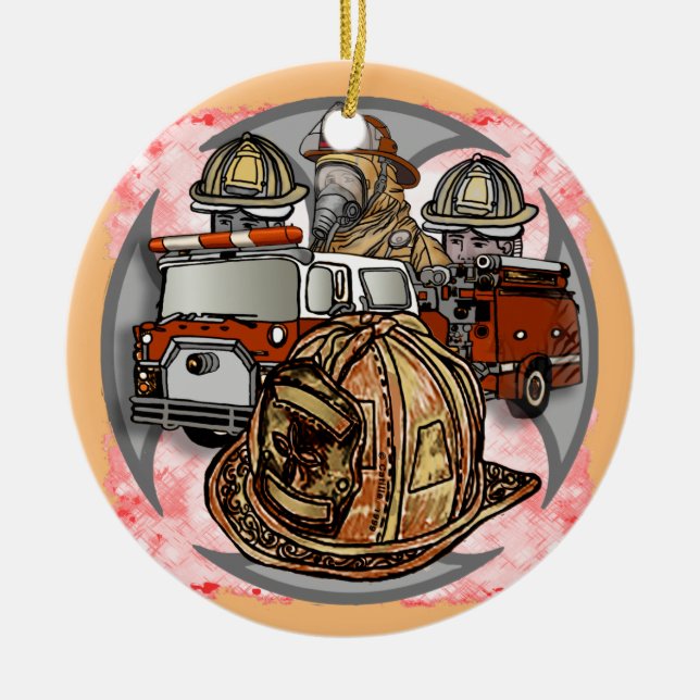 Fire Truck Cross firefighter ornament (Front)