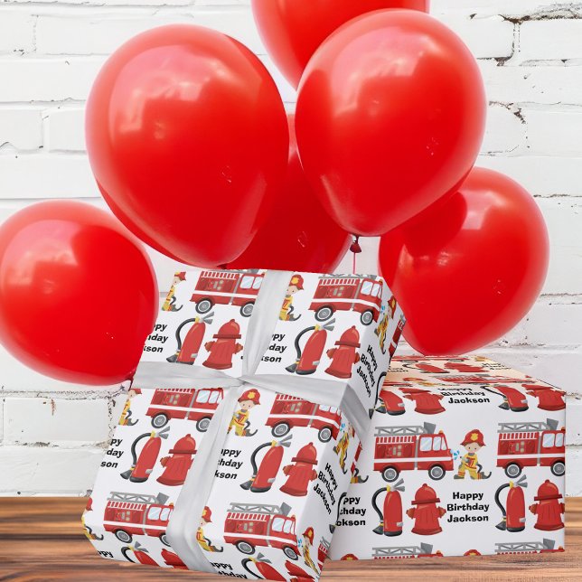 Fire Truck Custom Firefighting Kids Birthday Party Wrapping Paper (Creator Uploaded)
