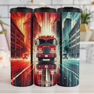 Fire Truck Driving Through City Thermal Tumbler