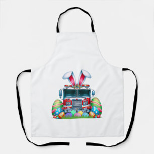 Fire Truck Easter Bunny Ears Firefighter Easter Eg Apron