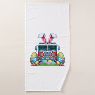 Fire Truck Easter Bunny Ears Firefighter Easter Eg Bath Towel