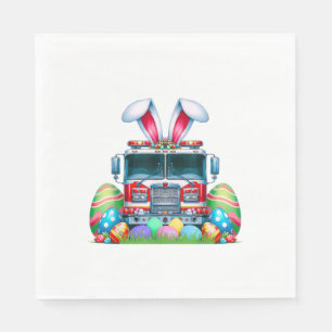 Fire Truck Easter Bunny Ears Firefighter Easter Eg Napkin