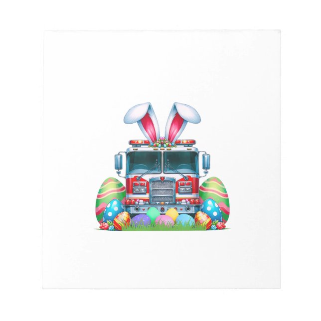 Fire Truck Easter Bunny Ears Firefighter Easter Eg Notepad (Front)