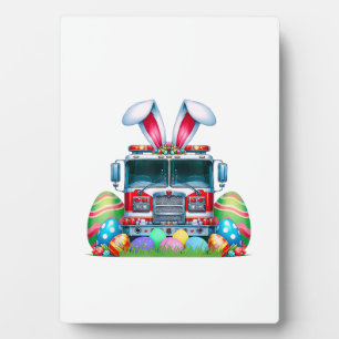 Fire Truck Easter Bunny Ears Firefighter Easter Eg Plaque