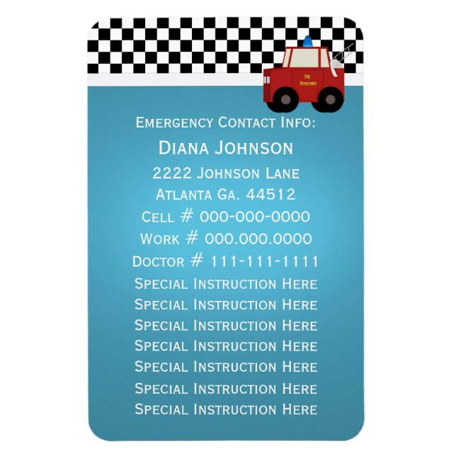 Fire Truck Emergency Contact Magnet (Vertical)