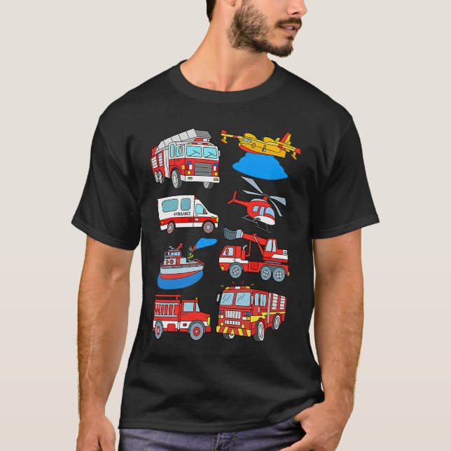 Fire Truck Engine Cars Firefighter Trucks Rescue E T-Shirt (Front)