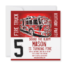 Fire Truck Engine Firefighter Birthday Invitations