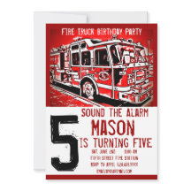 Fire Truck Engine Firefighter Birthday Invitations