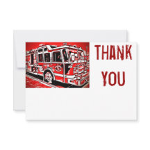Fire Truck Engine Firefighter Flat Thank You Cards