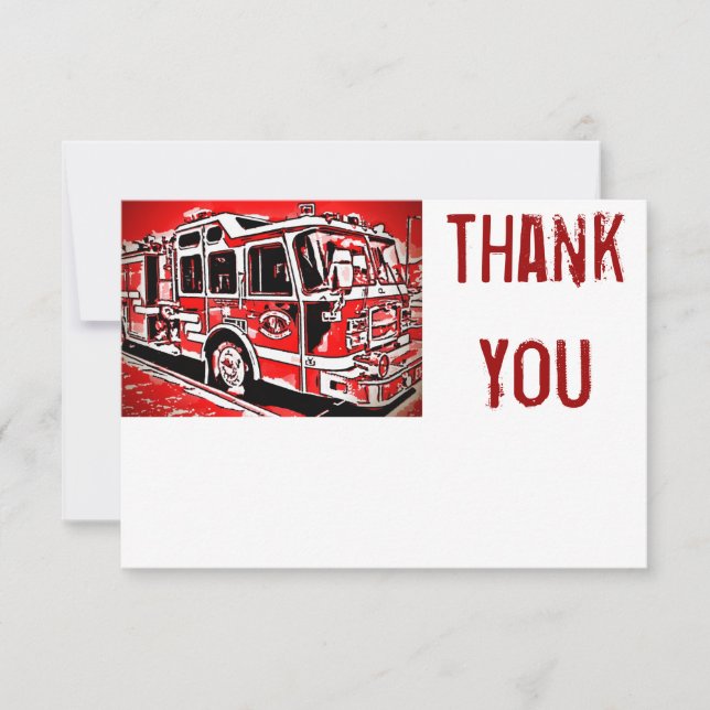 Fire Truck Engine Firefighter Flat Thank You Cards (Front)