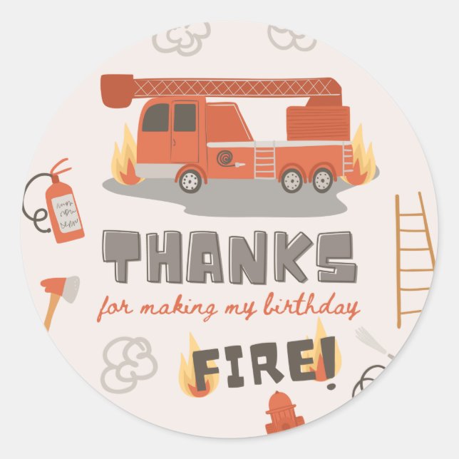 Fire Truck Favour Tag | Fire Truck Sticker (Front)