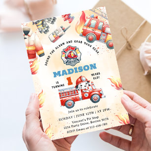 Fire Truck Fire Engine 1st Birthday Party Invitation