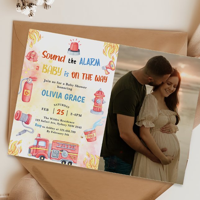 Fire Truck Fire Engine Baby Shower Party Photo  Invitation (Creator Uploaded)