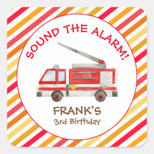 Fire Truck Fire Engine Birthday Party Square Stick Square Sticker