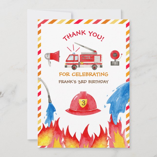 Fire Truck Fire Engine Birthday Party Thank you  (Front)