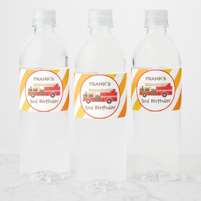 Fire Truck Fire Engine Birthday Party Water Bottle Water Bottle Label (Bottles)