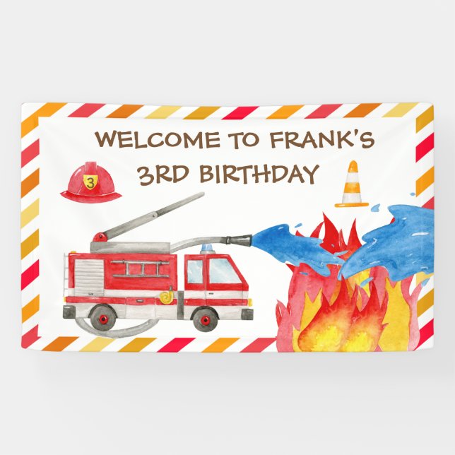 Fire Truck Fire Engine Birthday Party Welcome Bann Banner (Horizontal)