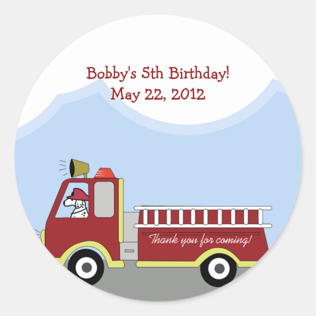 Fire Truck Fire Engine Round Custom Favour Sticker (Front)