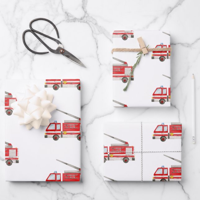 Fire Truck Fire Engine  Wrapping Paper (Front)