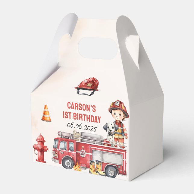 Fire Truck Firefighter 1st Birthday  Favour Box (Back Side)