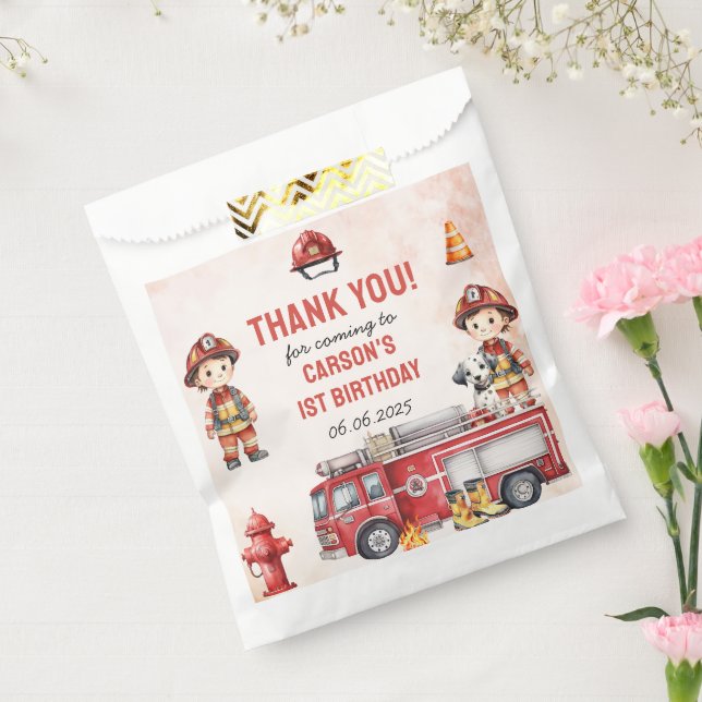 Fire Truck Firefighter 1st Birthday Party  Favour Bags (Sealed)