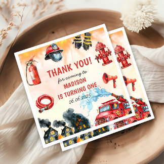 Fire Truck Firefighter 1st Birthday Party Napkin