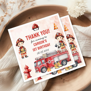 Fire Truck Firefighter 1st Birthday Party Napkin