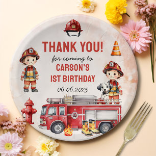 Fire Truck Firefighter 1st Birthday Party  Paper Plate