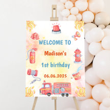 Fire Truck Firefighter 1st Birthday Welcome Sign