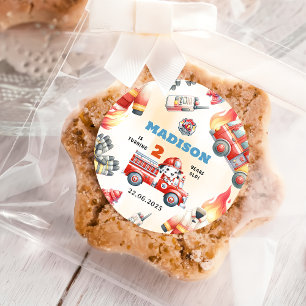 Fire Truck Firefighter 2nd Birthday Party  Classic Round Sticker
