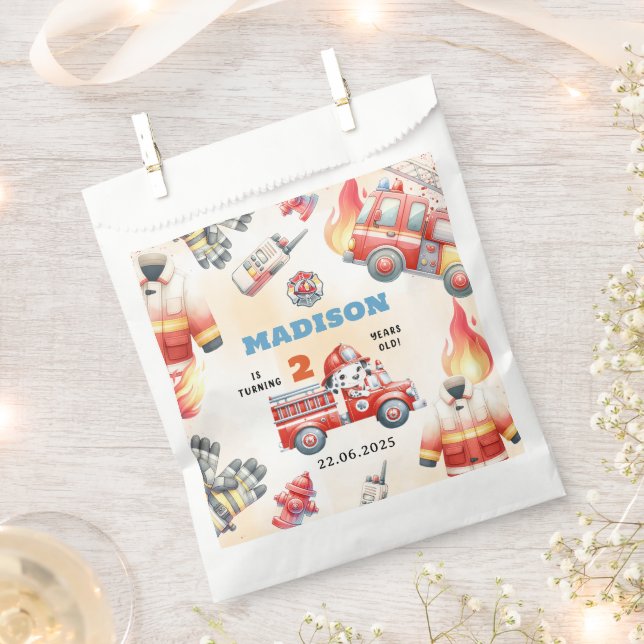 Fire Truck Firefighter 2nd Birthday Party Favour Bags (Clipped)