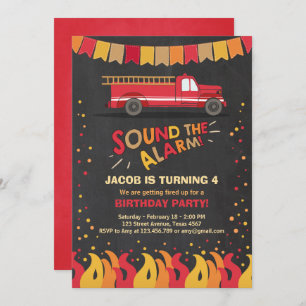 Fire Truck Firefighter Birthday Invitation Boy