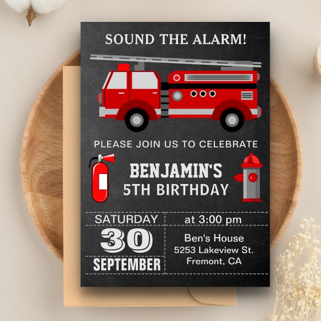 Fire Truck Firefighter Birthday Party Invitation (Creator Uploaded)