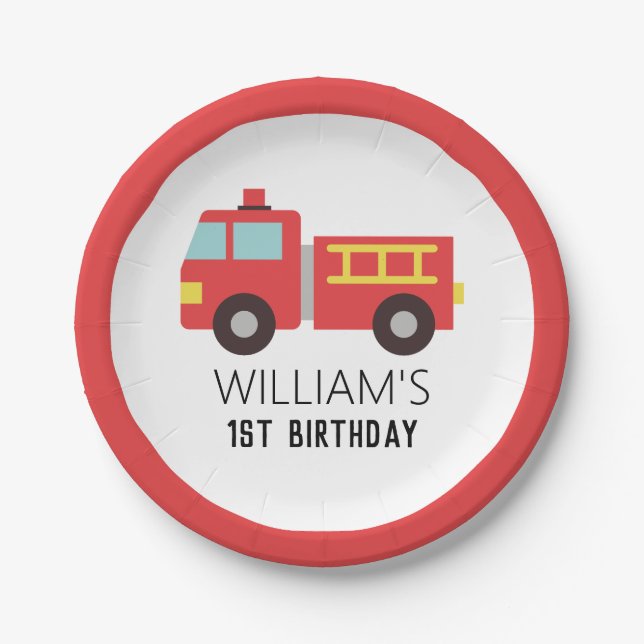 Fire Truck Firefighter Birthday Party Paper Plate (Front)