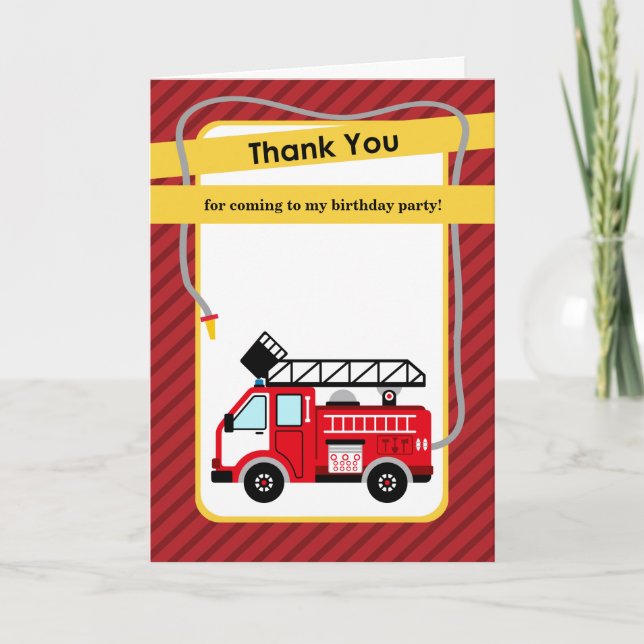 Fire Truck Firefighter Birthday Thank You Card (Front)