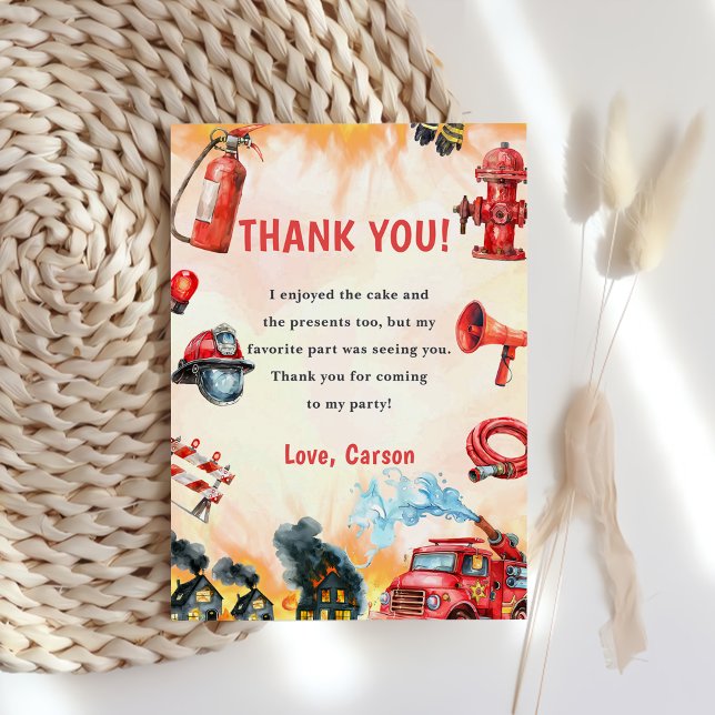 Fire Truck Firefighter Birthday Thank You Card (Creator Uploaded)