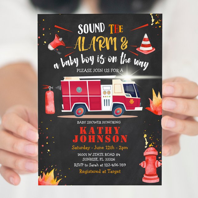 Fire Truck Firefighter Boy Baby Baby Shower Sound  Invitation (Creator Uploaded)