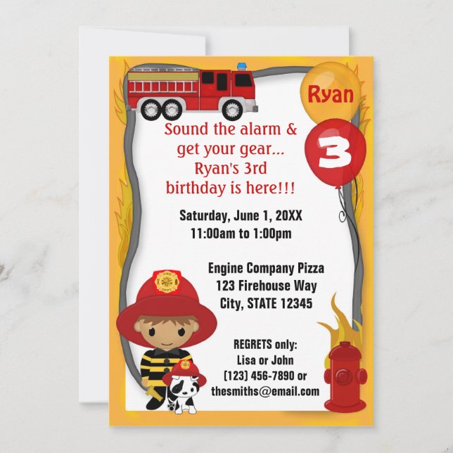 Fire Truck Firefighter Dalmatian Birthday FF02A Invitation (Front)