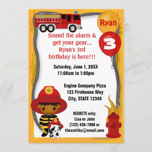Fire Truck Firefighter Dalmatian Birthday FF03B Invitation