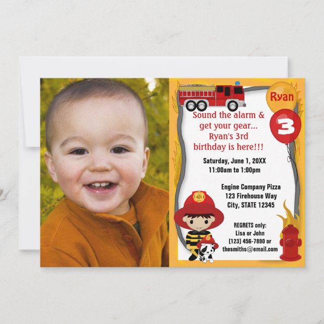 Fire Truck Firefighter Dalmatian Birthday FFP01B Invitation (Front)