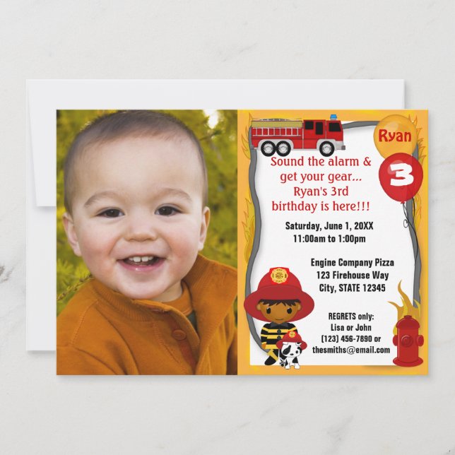 Fire Truck Firefighter Dalmatian Birthday FFP03B Invitation (Front)